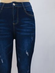 Plus Size Sexy Jeans Women's Plus Solid Ripped Button Fly High Rise Slim Fit