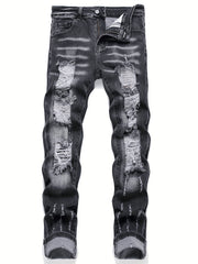 Men's Slim Fit Ripped Jeans Casual Street Style Distressed Denim Pants