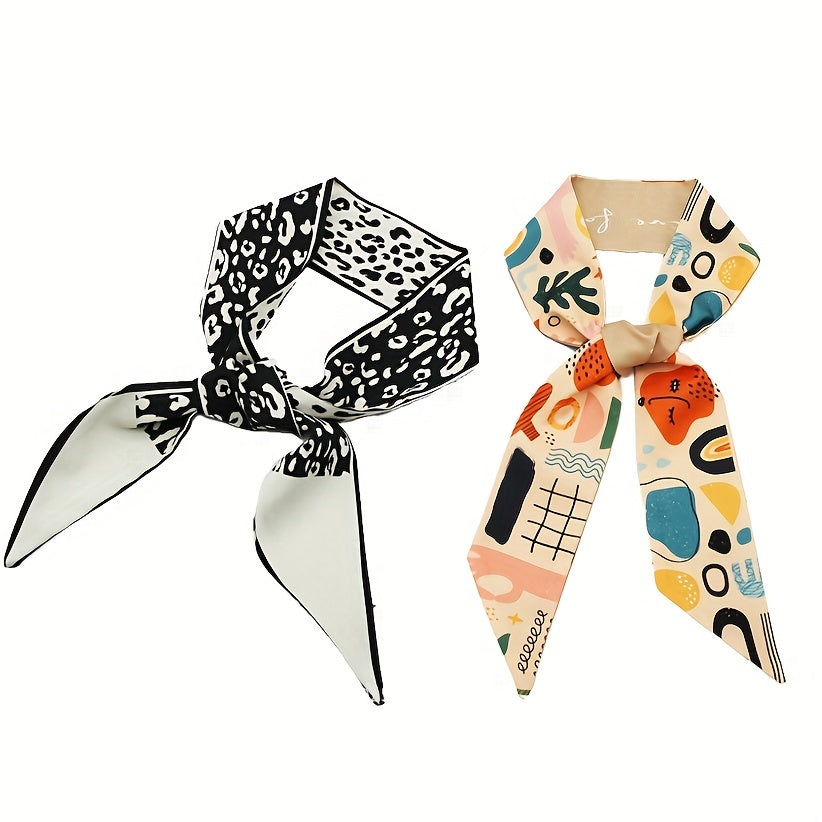 2pcs Paisley & Graphic Neckerchief Skinny Scarf Handbag Charm Gift