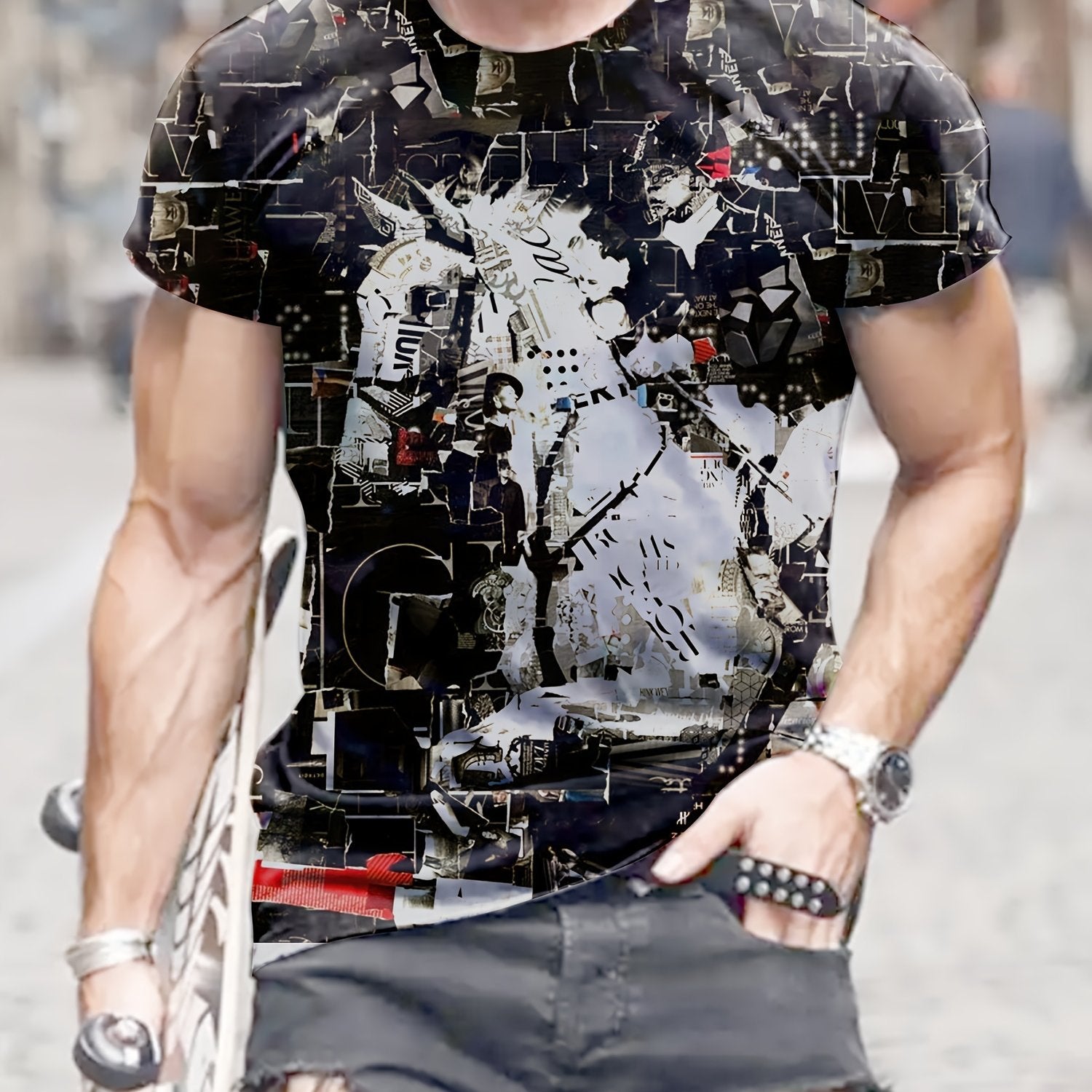 Digital Pattern Print Men's Short Sleeve T-Shirt Graphic Tee