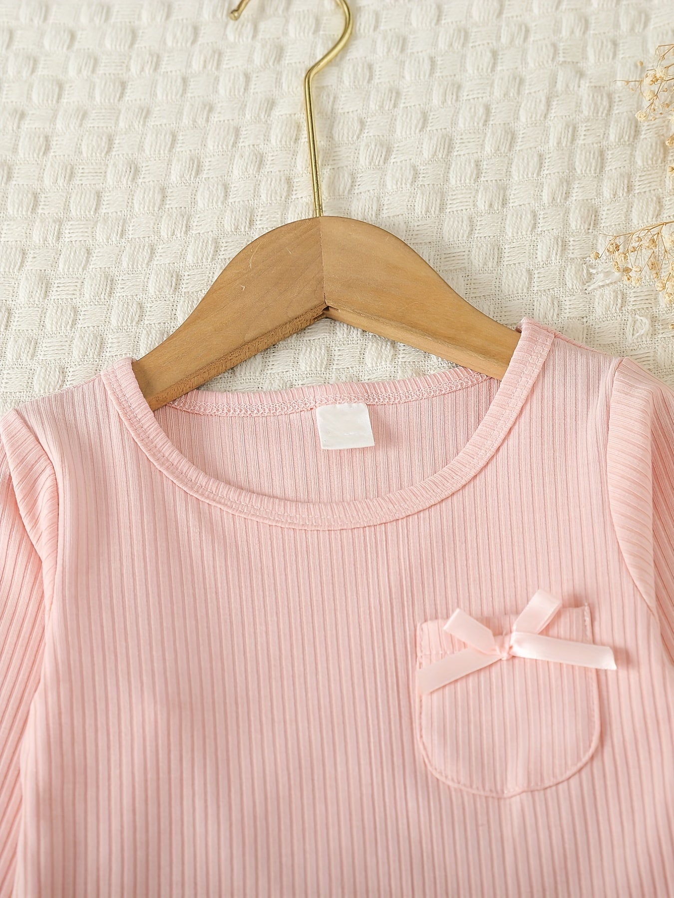 Toddler Pajamas 2pcs Ribbed Top & Pants Set Solid PJ Set Girl's Loungewear