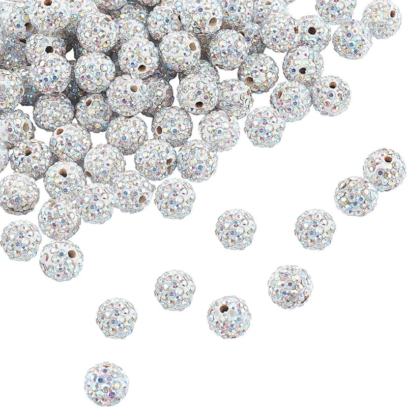 100pcs 10mm Fuchsia Rhinestone Pave Disco Ball Clay Beads