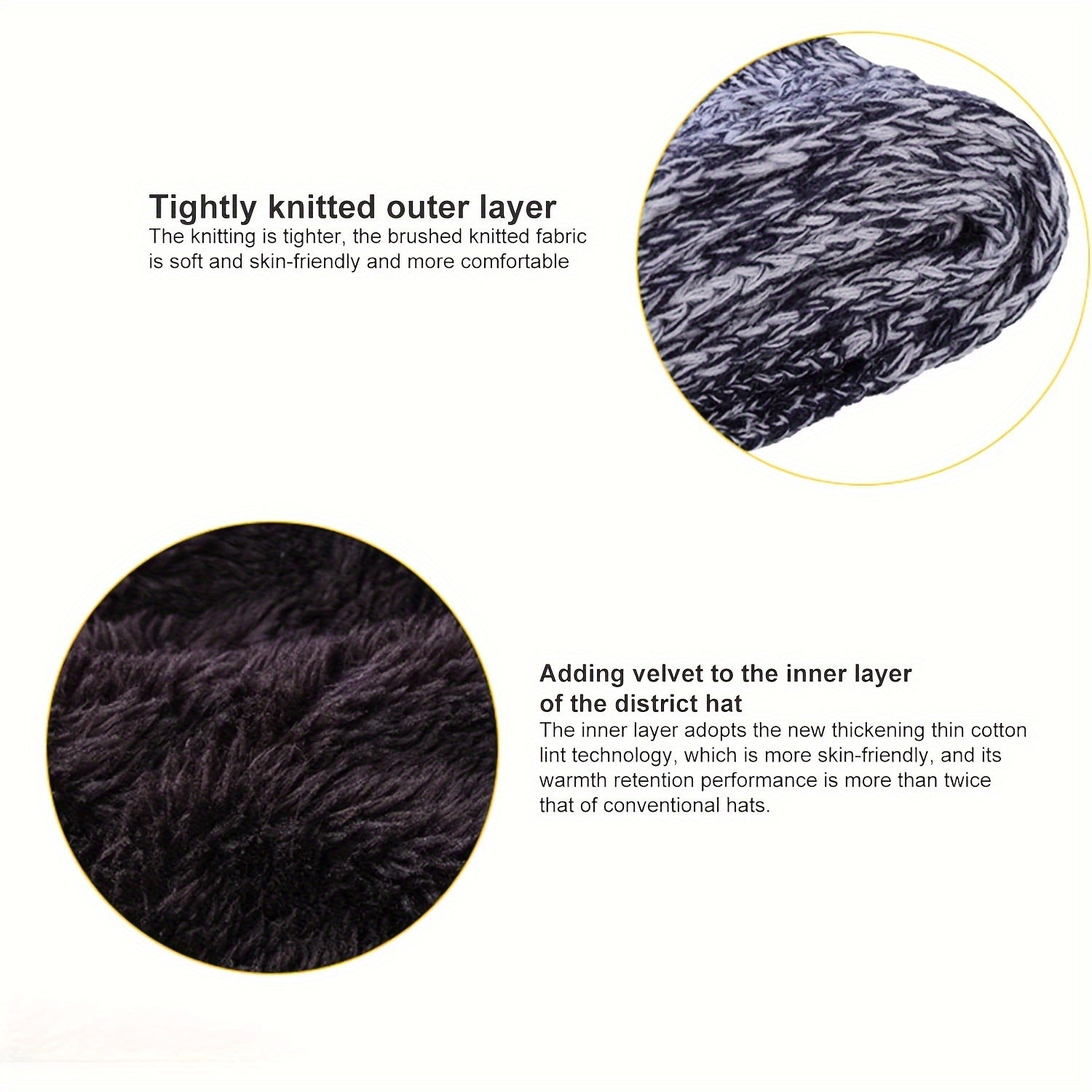 Winter Knitted Hat Scarf Set Velvet Lining Warm Beanies Pom Touch Screen Gloves