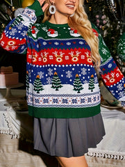 Christmas Sweater Women's Elk Santa Claus Crew Neck