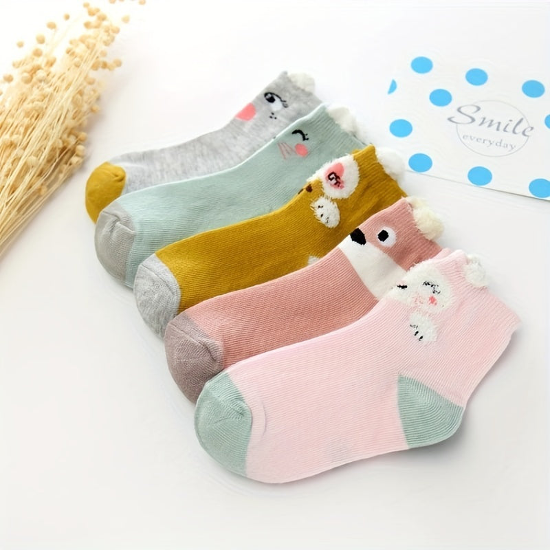 5 Pairs Cartoon Socks for Kids, Breathable & Comfy, Fits 1-12 Years