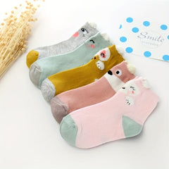5 Pairs Cartoon Socks for Kids, Breathable & Comfy, Fits 1-12 Years