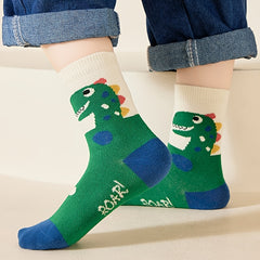 5pairs Boy Skids Dinosaur Pattern Socks, Comfy Anti-odor Students Socks