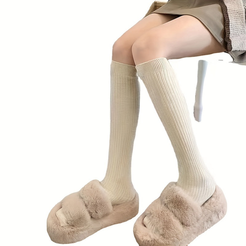 Solid Calf Socks Warm Knee High Socks Women's Stockings