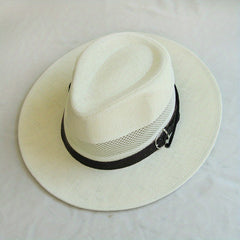 Mesh Hollow Fedora Sun Hat Wide Brim Cowboy Straw Jazz Hat
