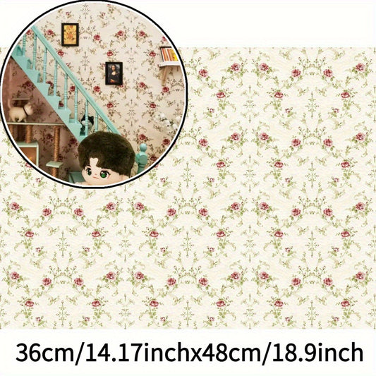 Vintage Floral Dollhouse Wallpaper Adhesive DIY Mini Wallpaper for Decor