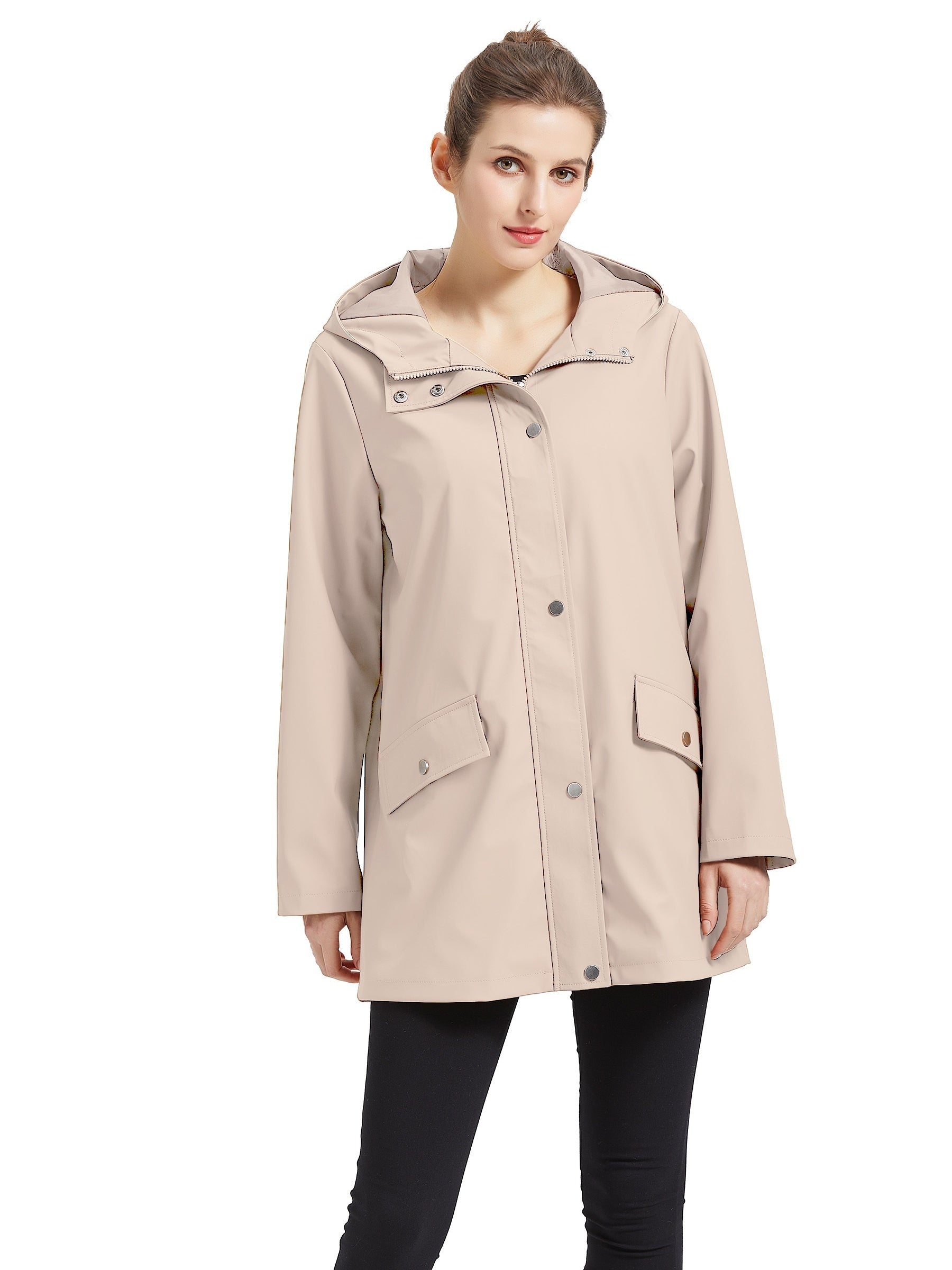 Casual Hooded Coat with Flap Pockets for Women