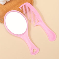 Pink Makeup Mirror Comb Set Hair Brush Oval Vanity Mirror Portable Comb Gift