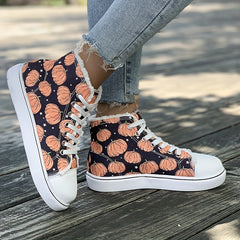 Halloween Pumpkin Print High Top Canvas Shoes for Women