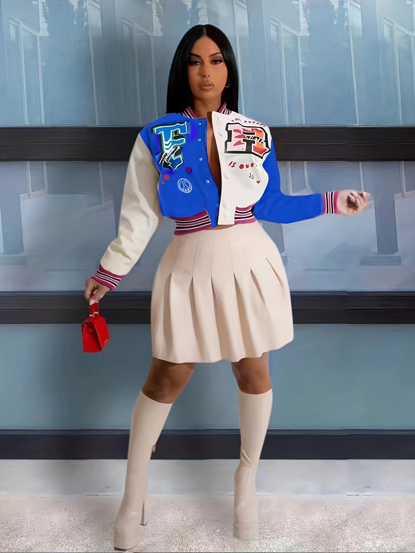 Varsity Letter Print Jacket Street Wear Outerwear