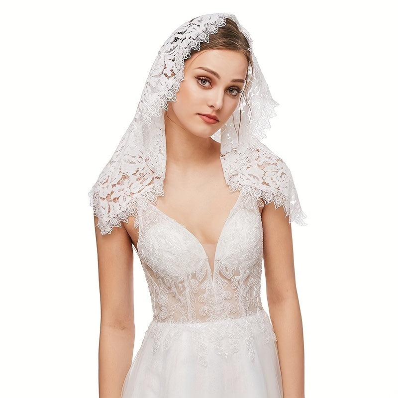 Bridal Lace Bandana Muslim Triangle Headwear Veil Short Gauze Shawl