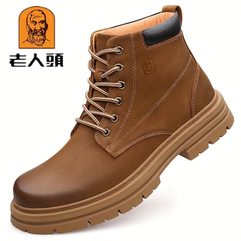 Men's Leather Boots Round Toe Ankle Boots Formal Lace Up Outdoor Boots