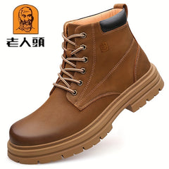 Men's Leather Boots Round Toe Ankle Boots Formal Lace Up Outdoor Boots