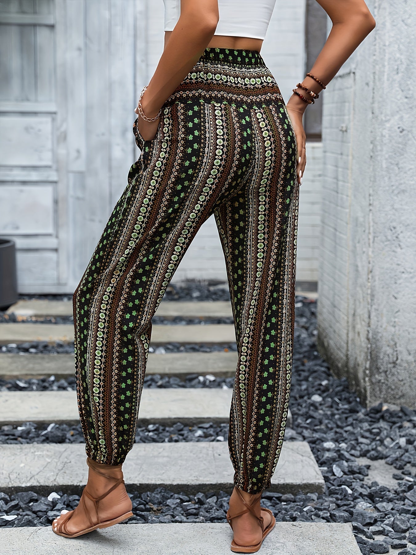 Tribal Print Drawstring Pants Boho Elastic Waist Pants