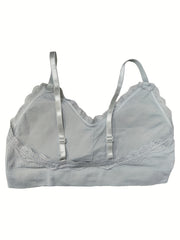 4pcs Girl's Lace Decor Ribbed Underwear Bralette For Teens 12-18 Years