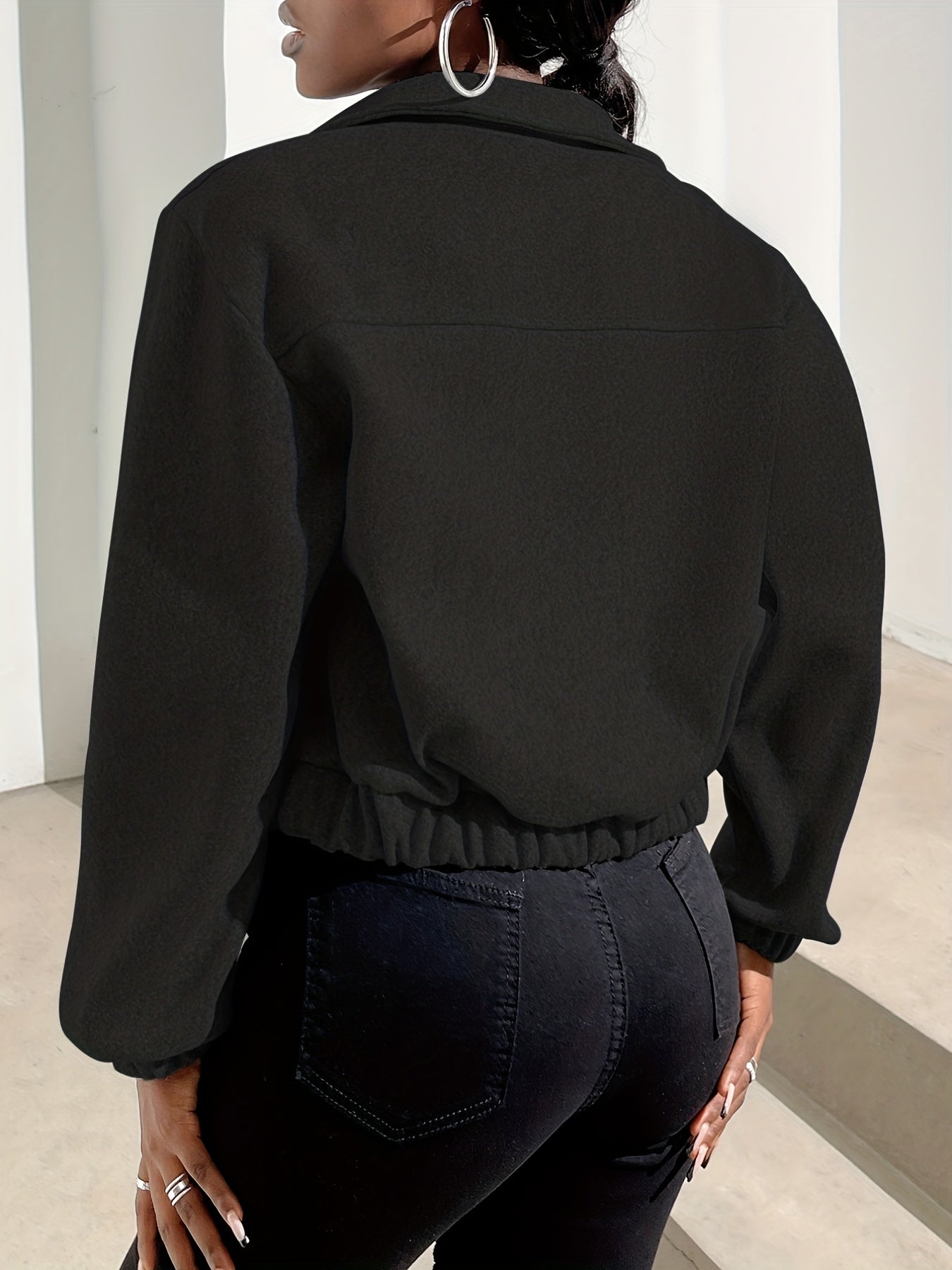 Zip Up Solid Jacket Long Sleeve Outerwear