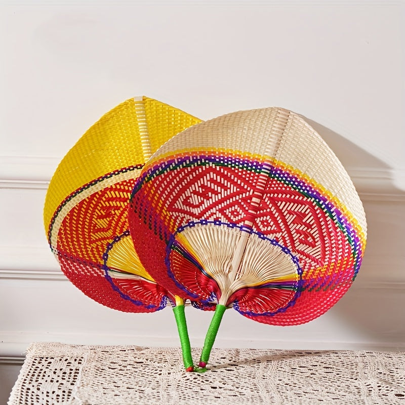 Handwoven Straw Fan Retro Creative Colorful Portable Handheld Fan