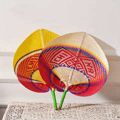 Handwoven Straw Fan Retro Creative Colorful Portable Handheld Fan