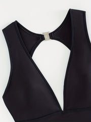 Deep V Neck Ruched High Cut Two Piece Swimsuit