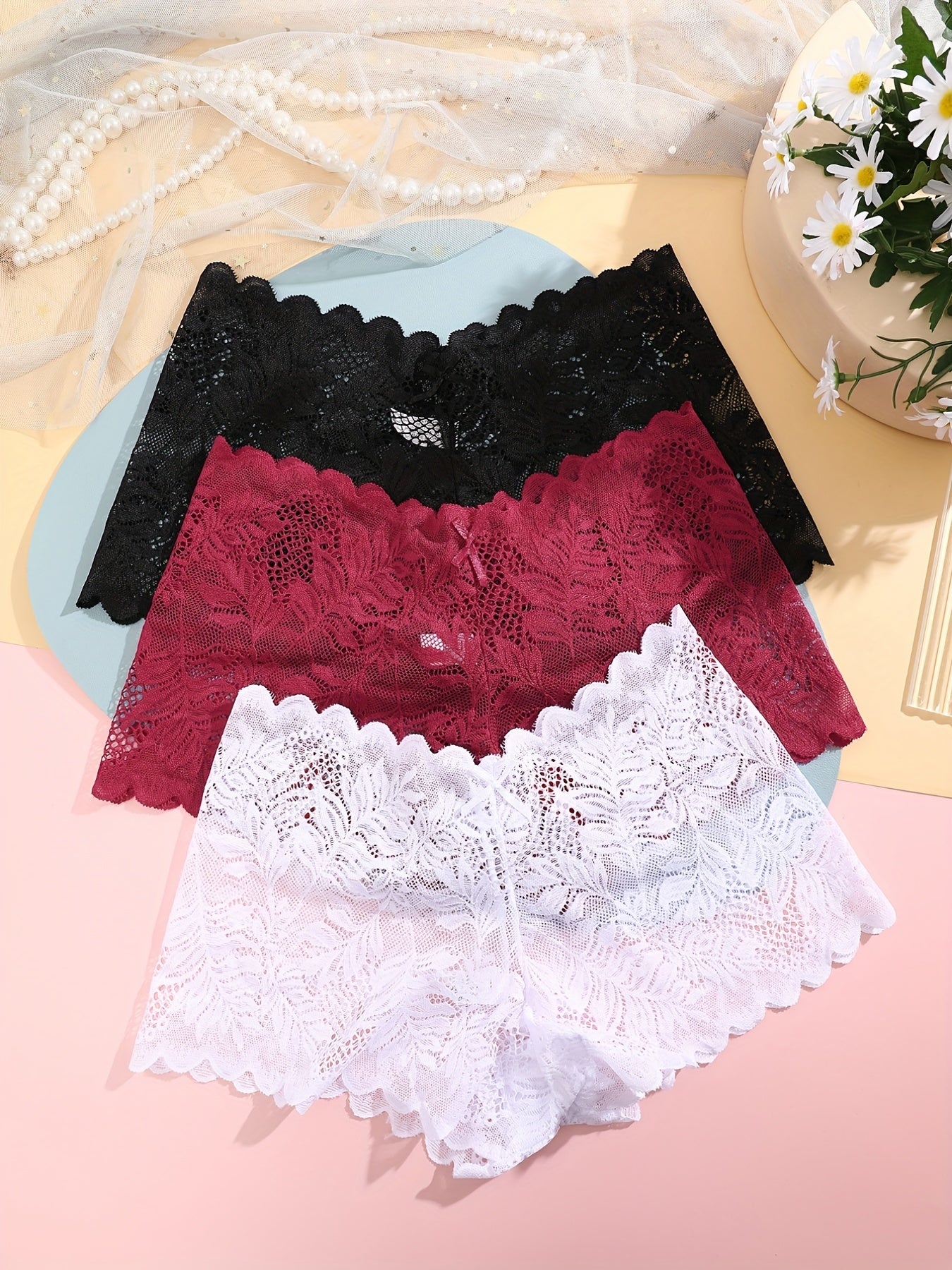 3 Pack Lace Boyshorts Panties Women's Lingerie
