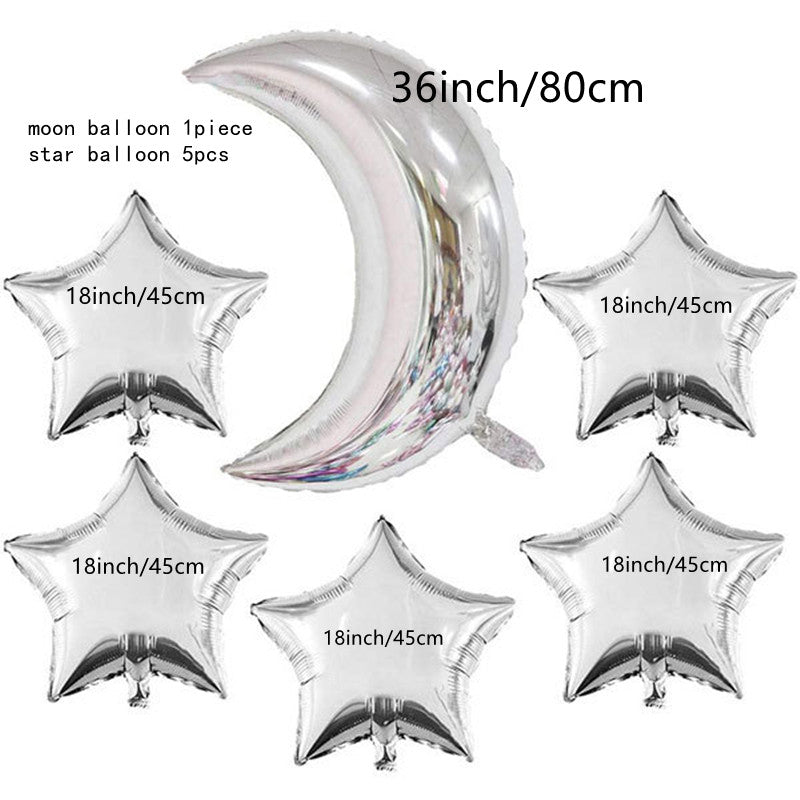 Golden Silvery Star Moon Aluminum Film Balloon Decoration