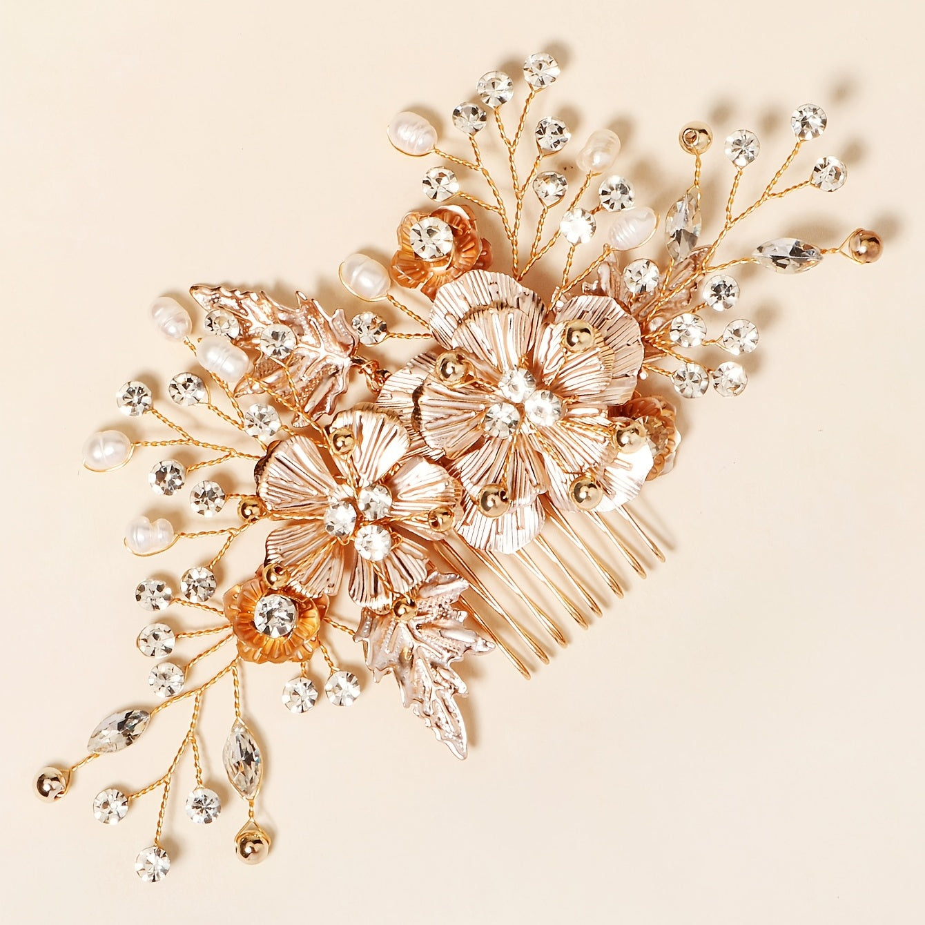 Floral Pearl Crystal Wedding Comb Bridal Hair Accessory