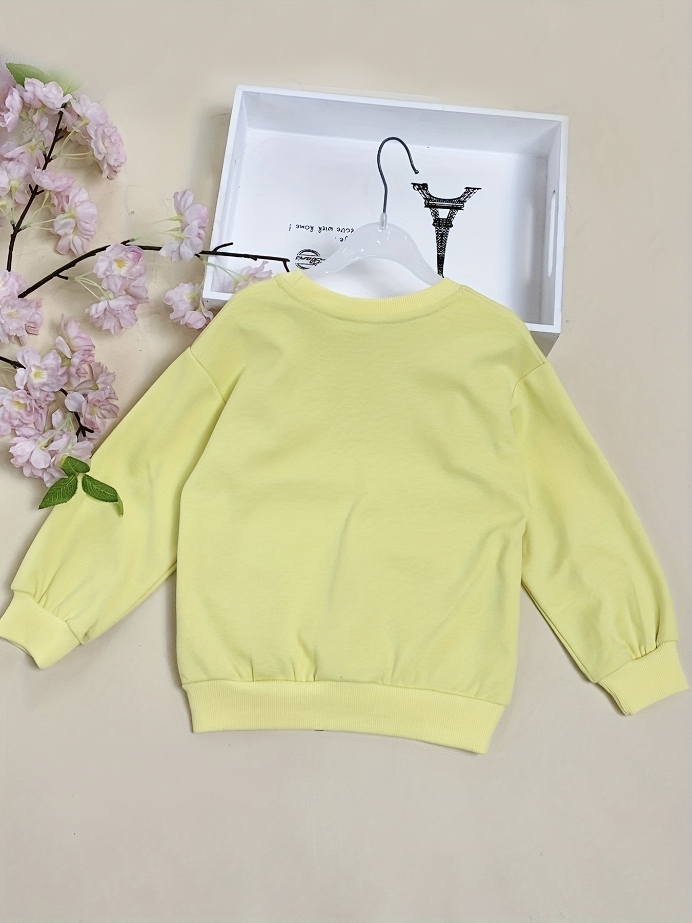 Girls' Flower & Bow Crew Neck Pullovers Soft Comfy Sweatshirt Tops