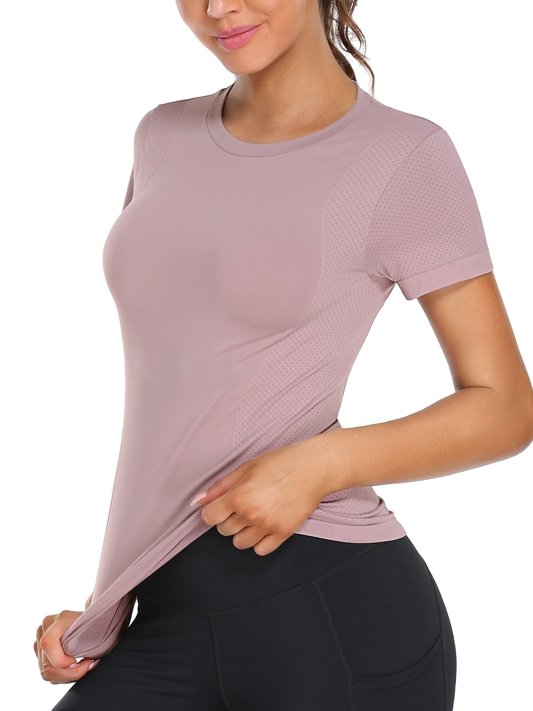 Seamless Breathable Sports Tee Round Neck Yoga Top Women's Activewear