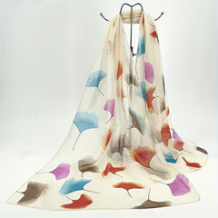 Ginkgo Leaf Print Chiffon Scarf Silk Shawl Windproof Head Wrap