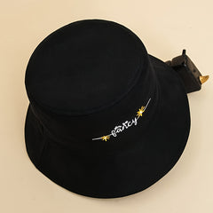 Embroidered Daisy Wide Brim Bucket Hat