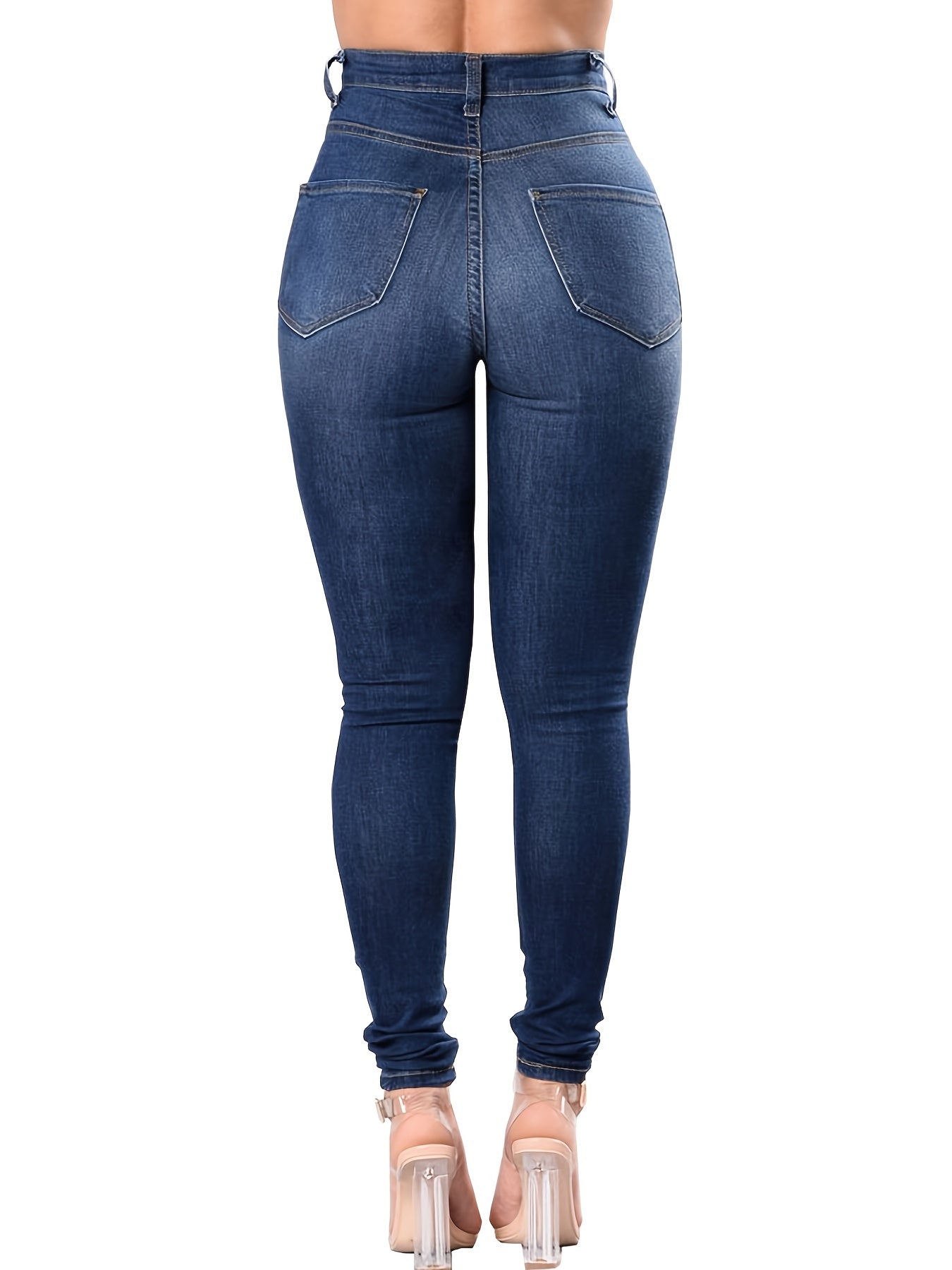 High Waist Ripped Holes Skinny Jeans Distressed Slim Fit Denim Pants