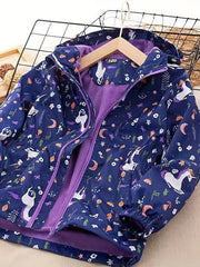 Toddler Girls Unicorn Hooded Jacket Waterproof Zipper Coat