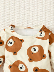 Baby Boys Bear Print Top & Overalls Set Toddler Clothes
