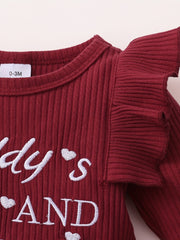 3pcs Baby Girls Letter Print Ruffle Bodysuit Set & Headband
