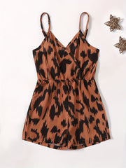 Leopard Print Cami Rompers Jumpsuits for Toddler Girls