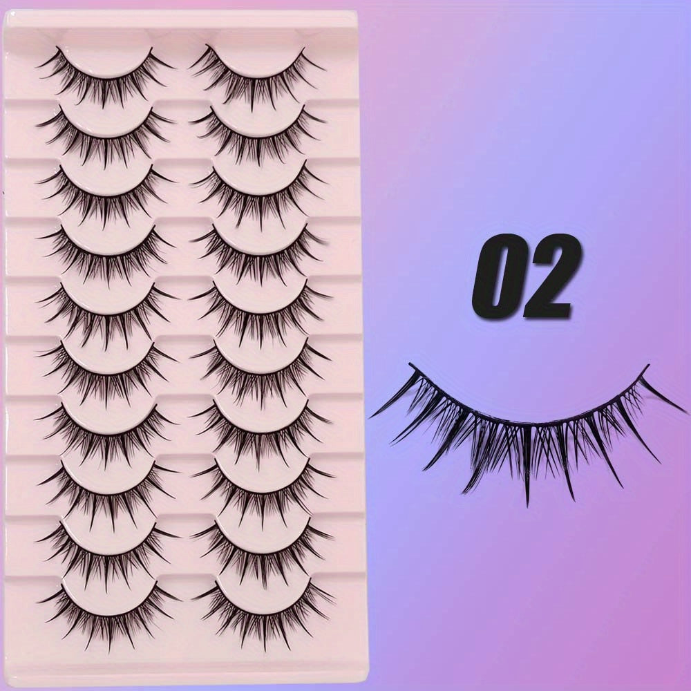 10 Pairs 3D Natural False Lashes Fluffy Soft Cross Manga Wispy Extension Makeup
