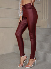 High Waist Faux Leather Slim Leggings Pants Casual PU Solid Comfy