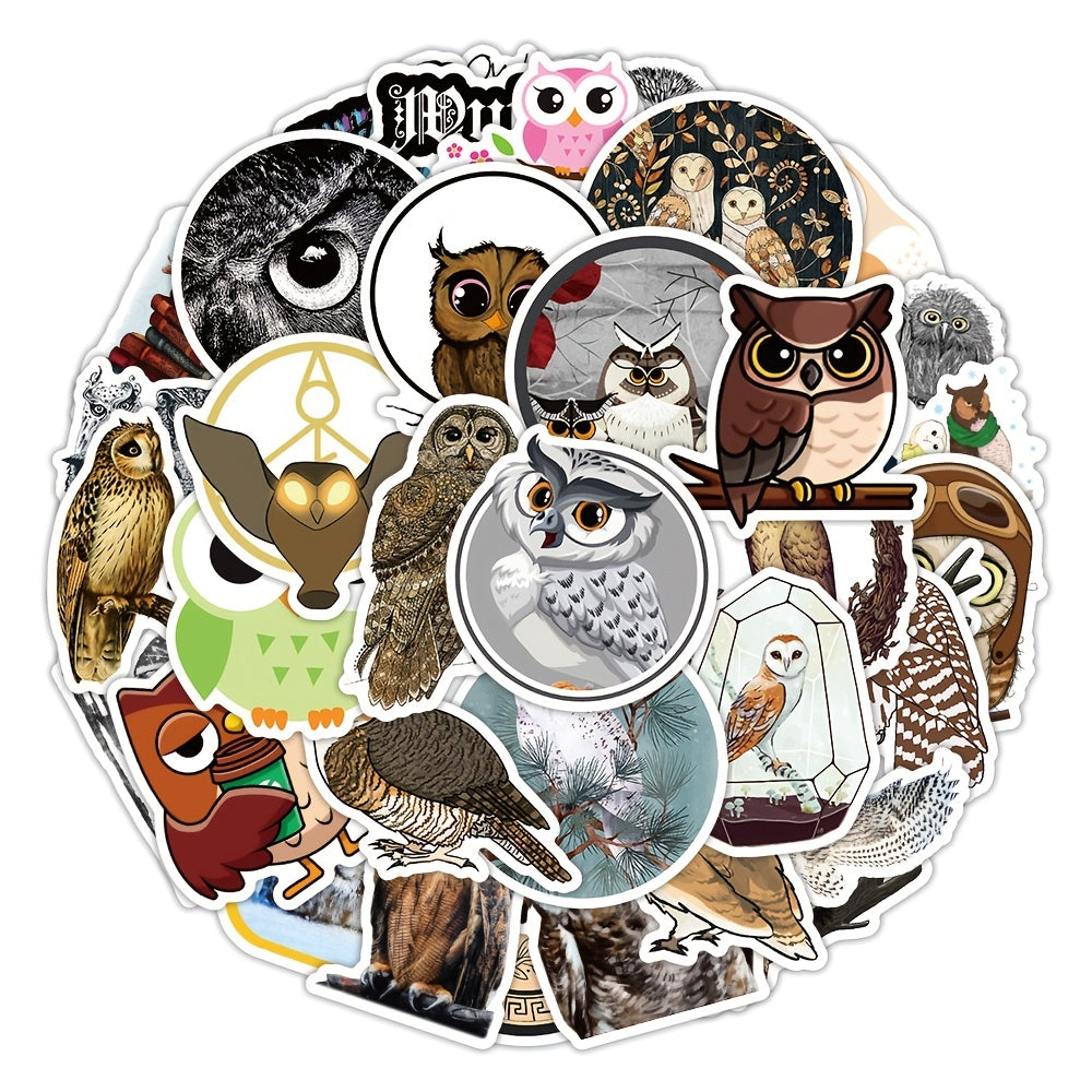 50Pcs Owl Themed Stickers for Laptops Phones Helmets & More