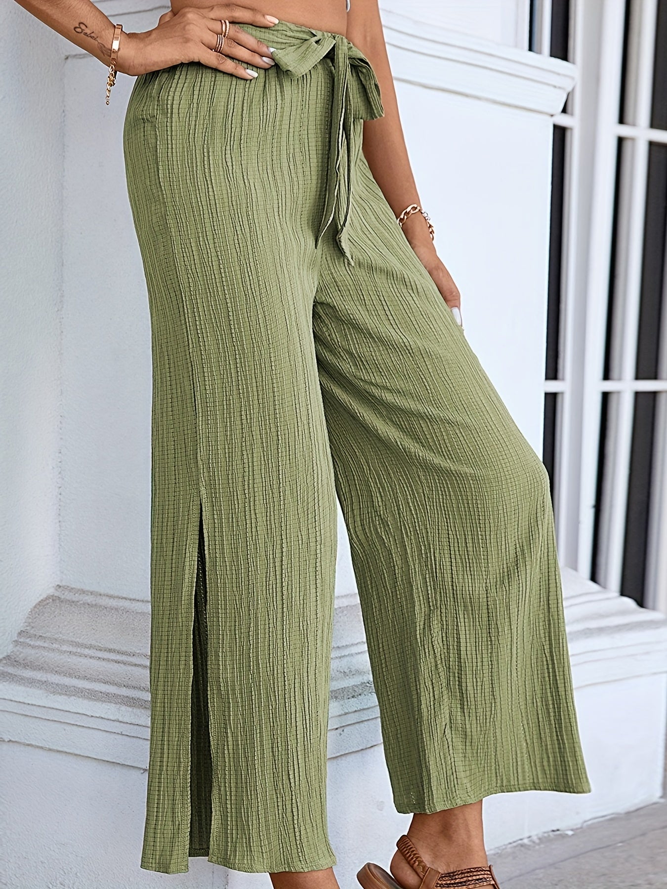 Split Wide Leg Pants Casual High Waist Summer Pants Women's Clothing