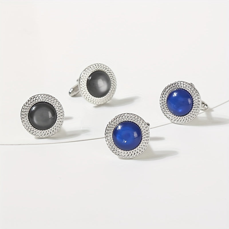 Men's Round Crystal Cufflinks Inlaid with Artificial Diamonds