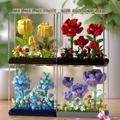 Stackable Dustproof Box with Floral Rose Micro Particle Building Blocks