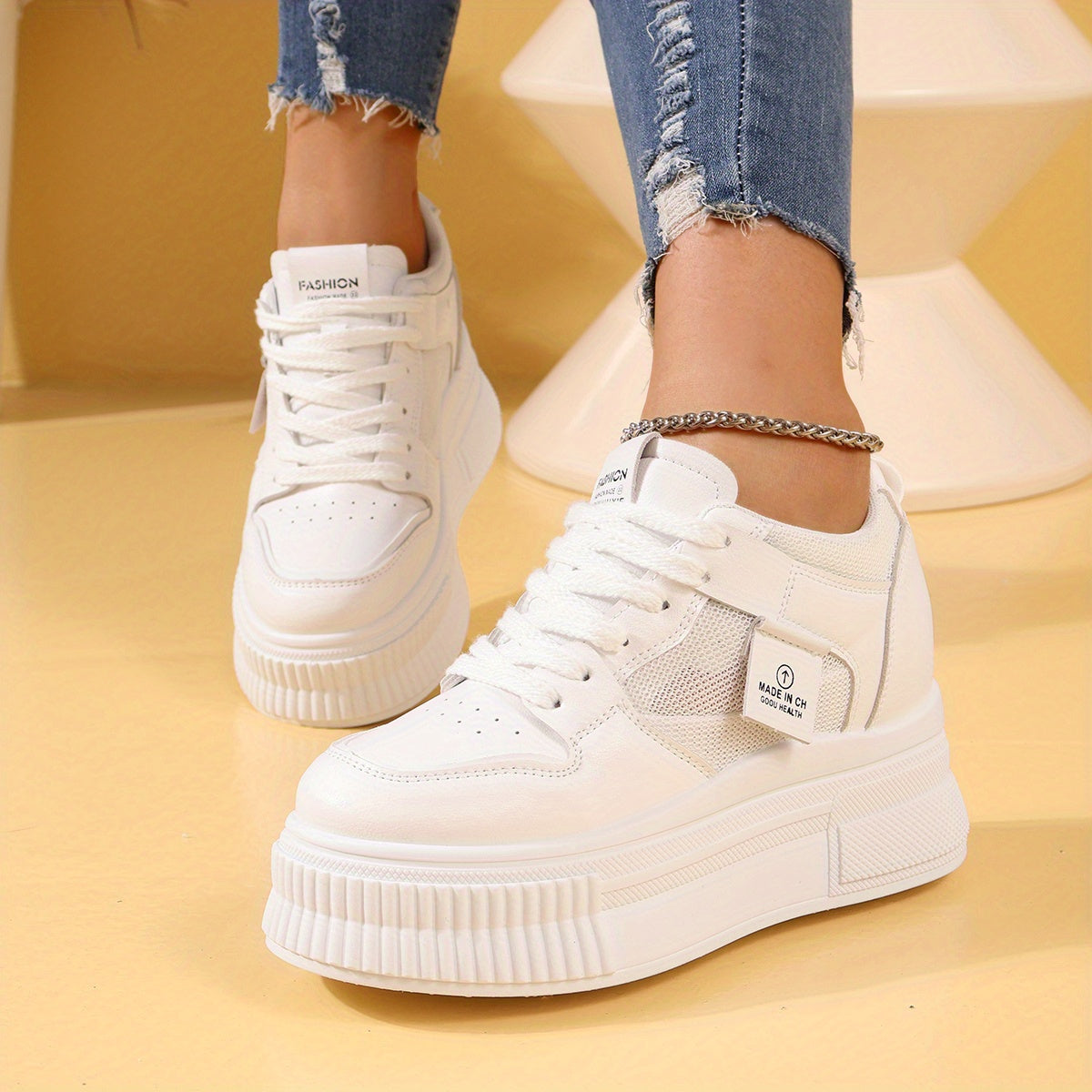 Women's Letter Graphic Lace up Front Wedge Sneakers
