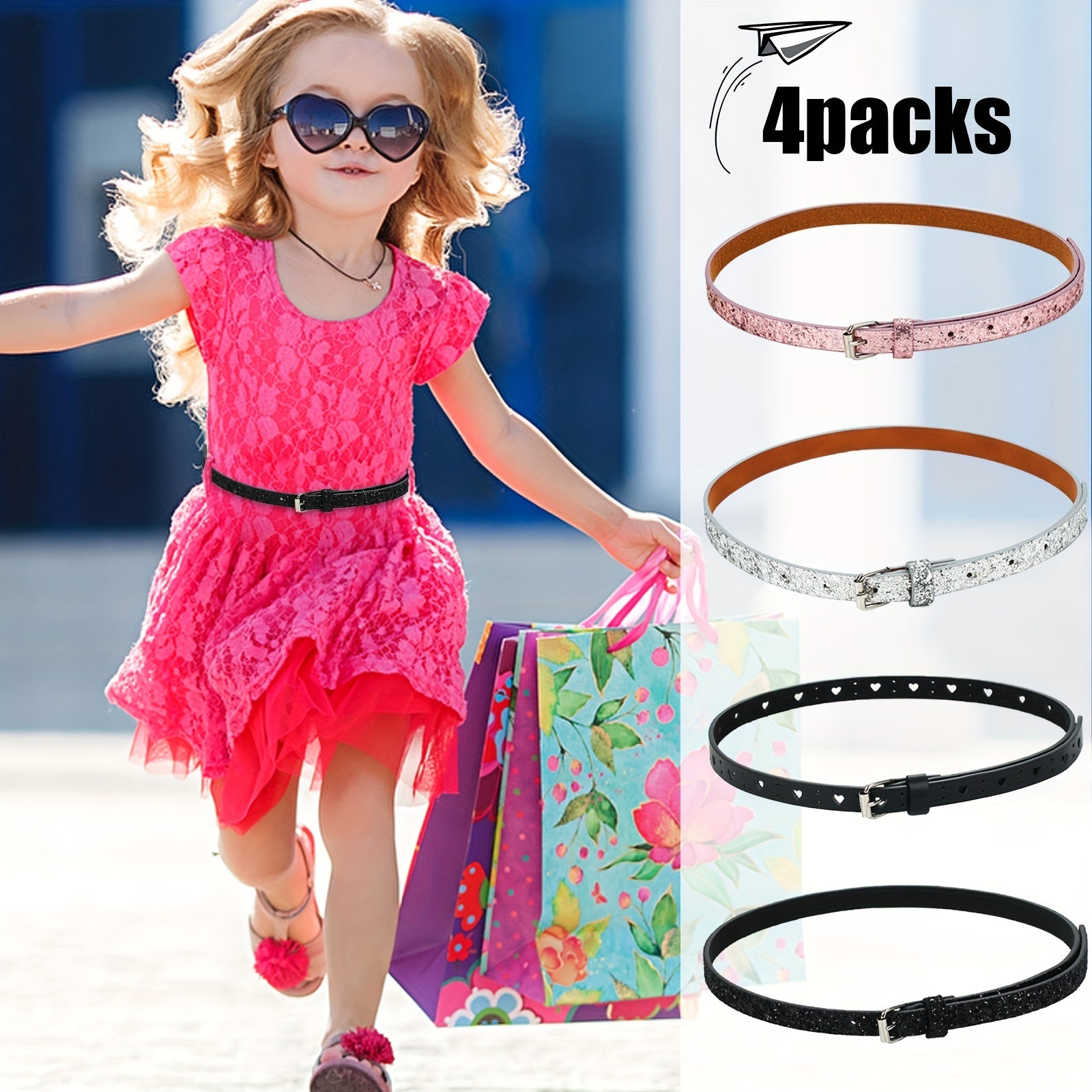 4pcs Needle Buckle Belts For Kids Back To School Gift Silver Pink Silver