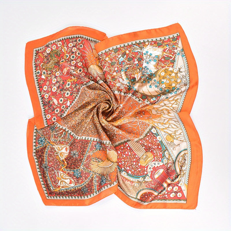Tree Of Life Pattern Bandana Vintage Square Scarf Satin Neckerchief
