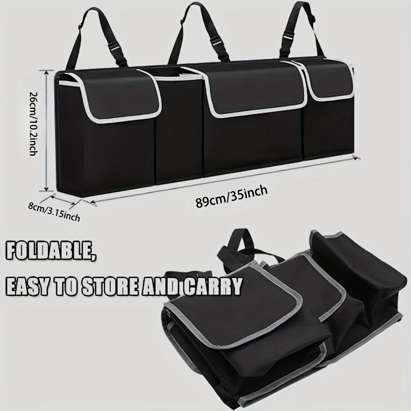 Car Trunk Hanging Organizer Backseat Storage Bag 4 Pockets 3 Straps Foldable