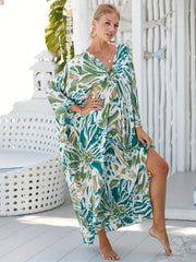 Casual Cover Up Dress Women's Plus Random Print Bat Sleeve V Neck